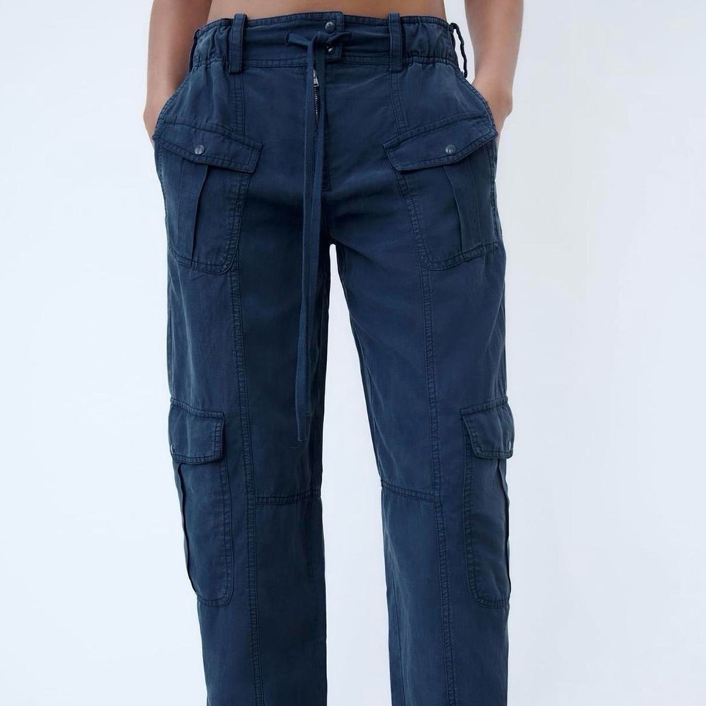 NWT Zara Linen Blend Cargo Pants